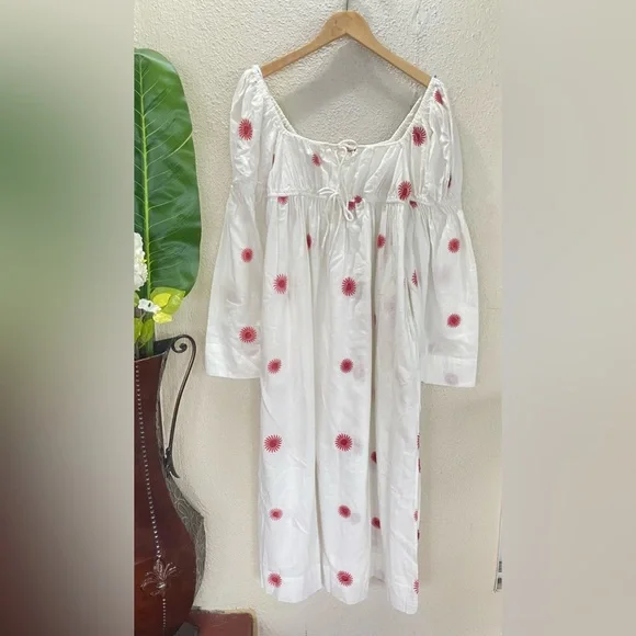 Free People Emory Embroidered Long Sleeve cottage   Midi dress  Size Small New - Picture 4 of 7